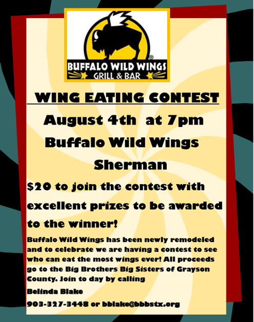 buffalo wild wings wing eating contest aug 4 in sherman north wing flyers