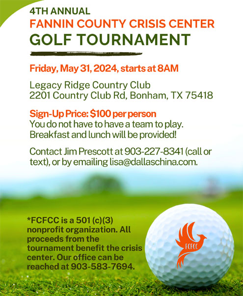 Fannin County Family Crisis Center Golf Tournament May 11 - North Texas  e-News